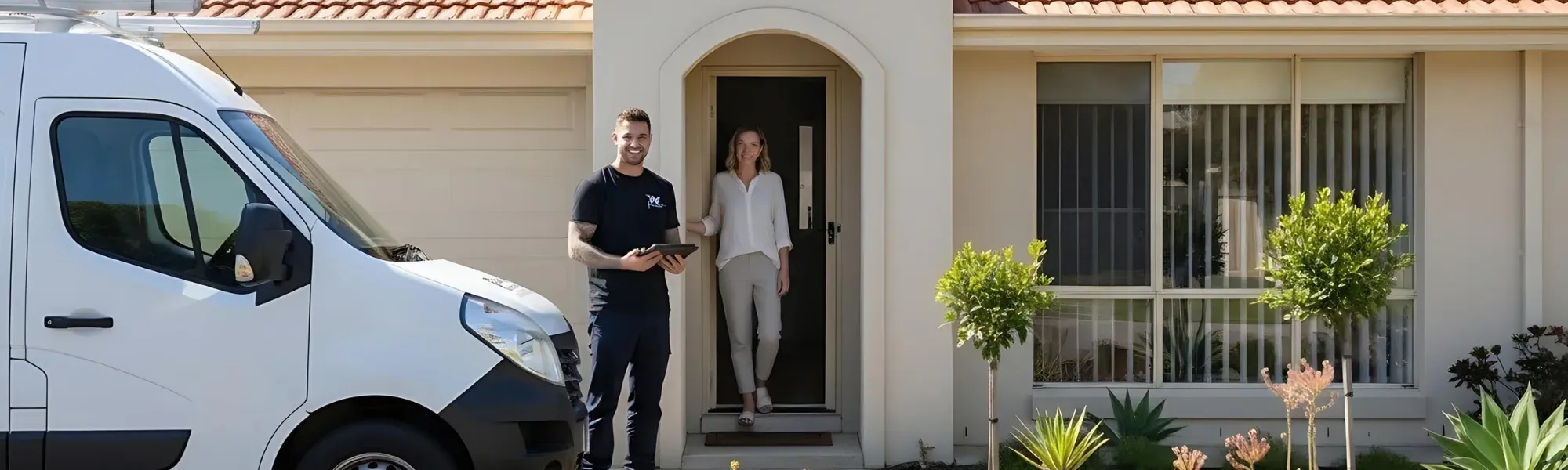 ProVent technician talking with homeowners beside the ProVent van