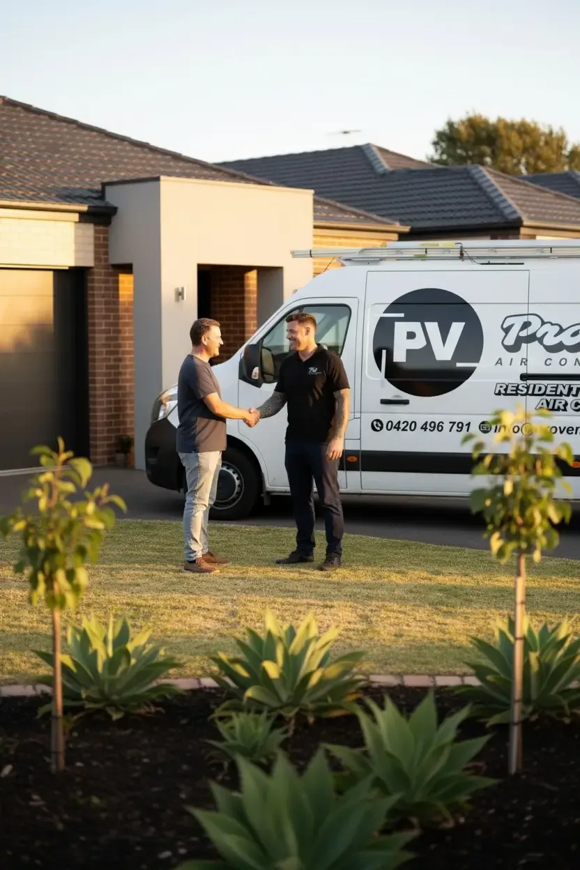 Pro Vent technician beside an outdoor unit