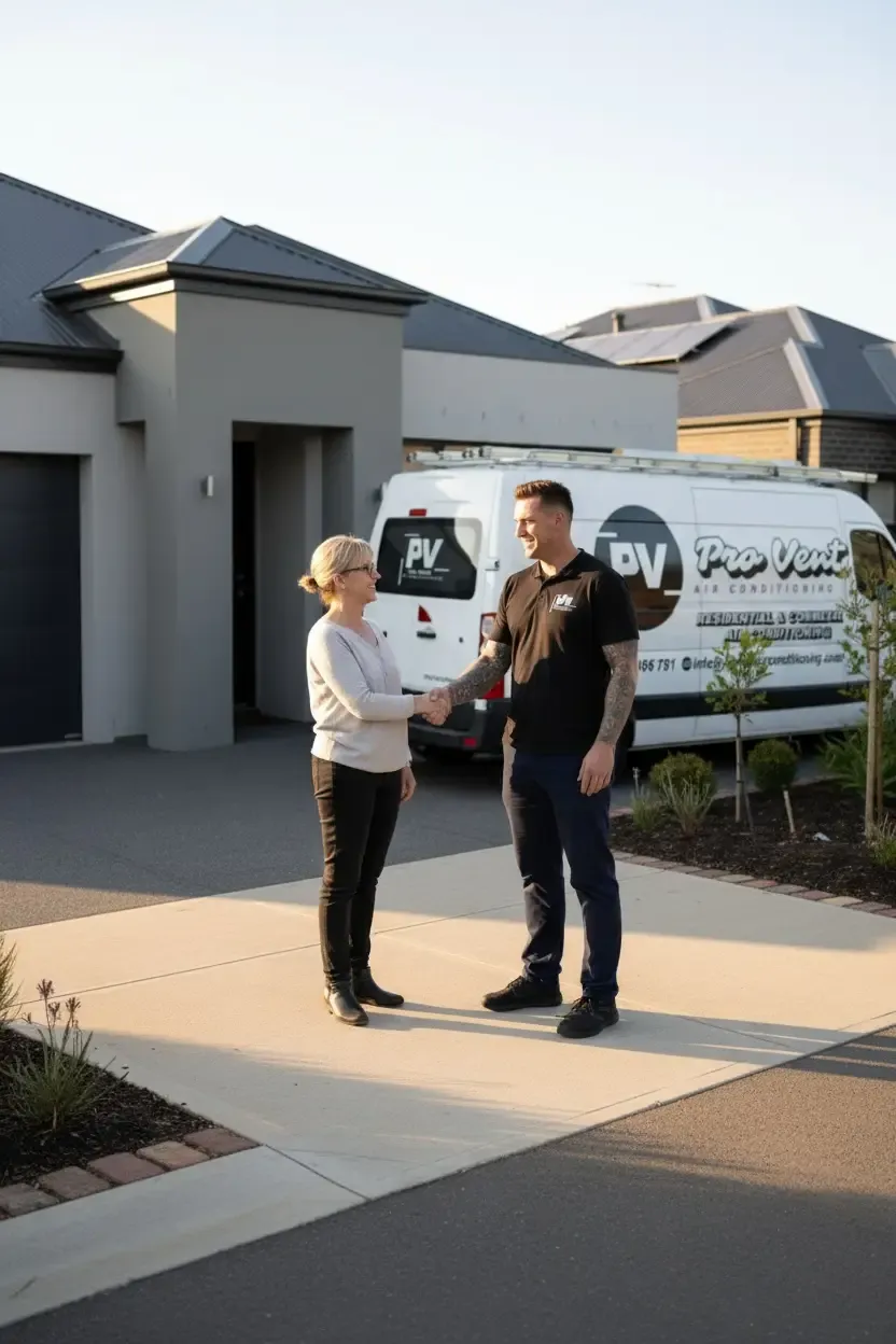 Pro Vent technician meeting a homeowner at the front of their house